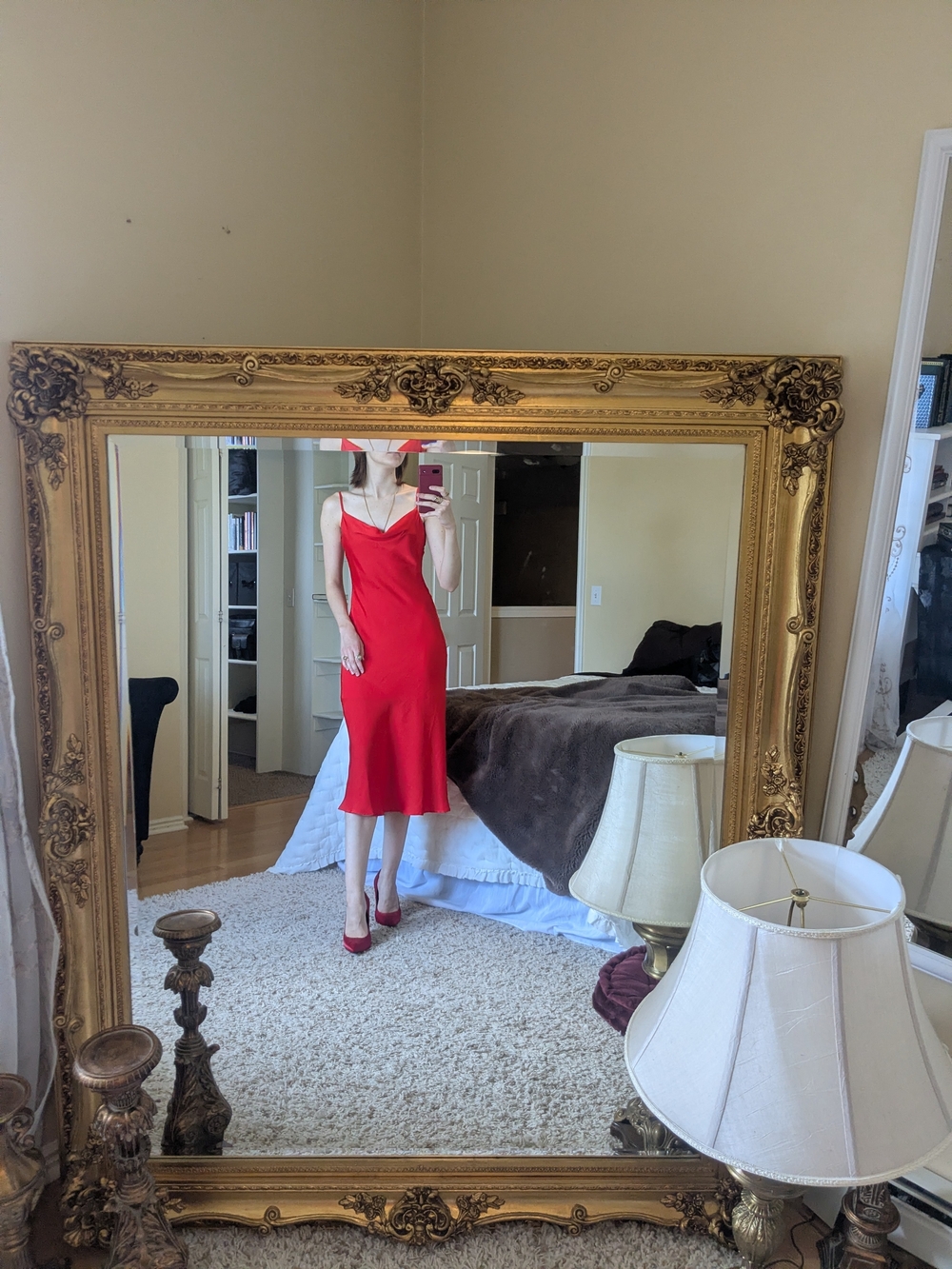 Blood Orange Slip Midi Dress - Women's Elegant V-Neck - Picture 4 of 4
